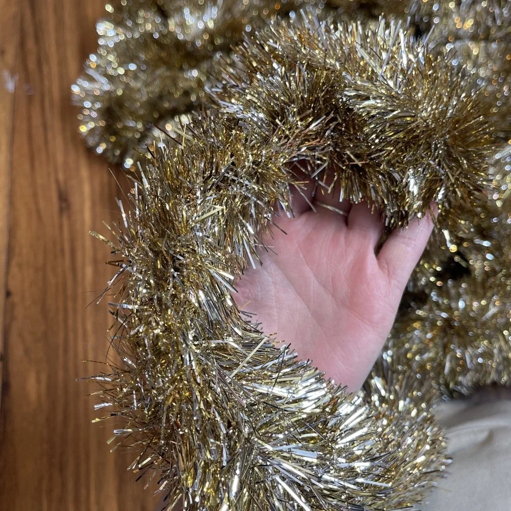 Vtg MCM Christmas Double‎ Glo Tinsel Garland Soft Fluffy gold Silver 24ft Mix